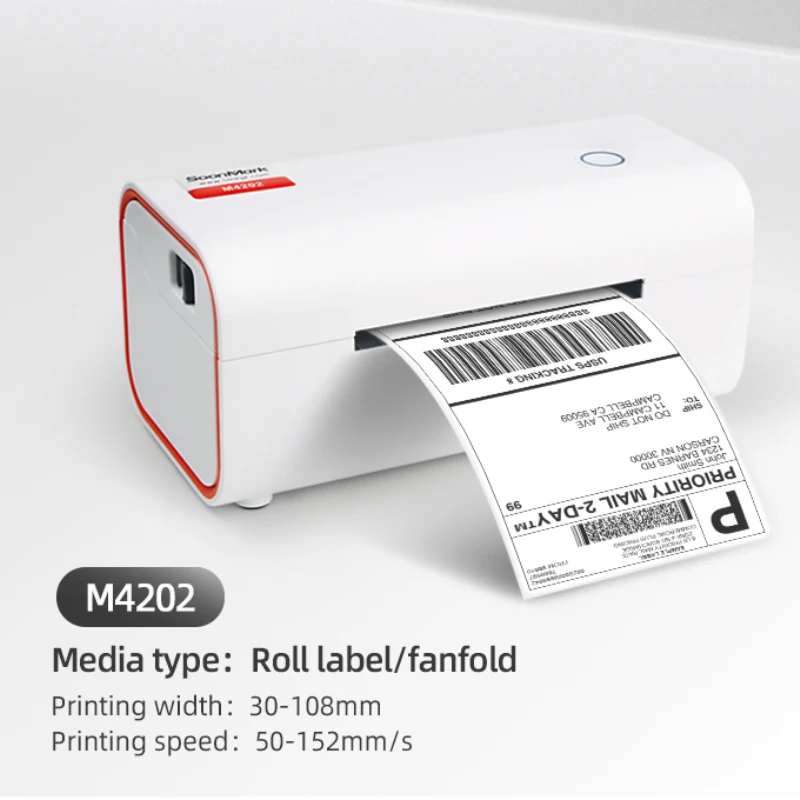 데스크탑 USB 배송 라벨 프린터, 직접 열 바코드 라벨 프린터, 108mm 인쇄 폭, Soonmark M4202