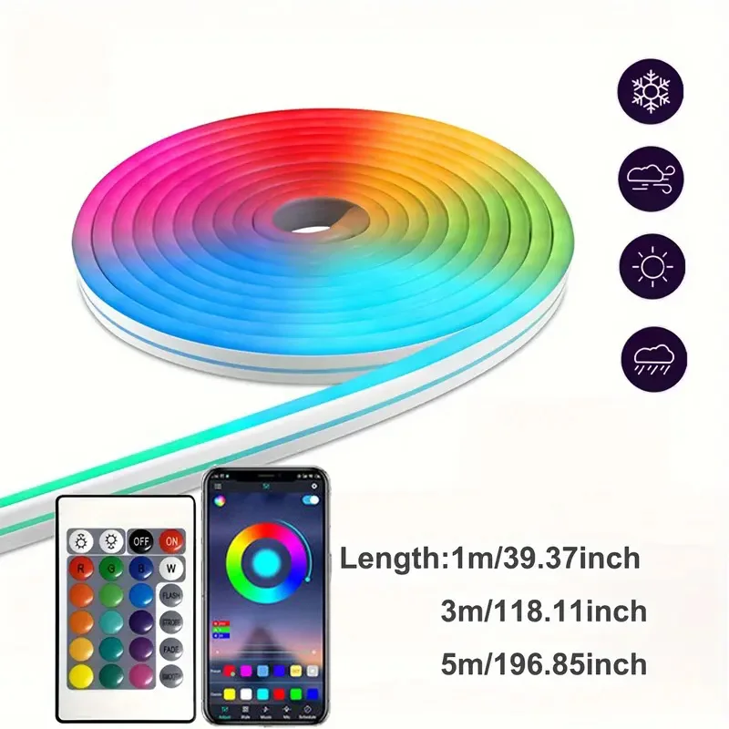 USB RGB ネオン LED ストリップ 1 メートル 2 メートル 3 メートル 5 メートル WiFi 5V RGB ストリップ Tuya アプリ/スマートライフ/Alexa と連携ゲームホームネオン装飾照明