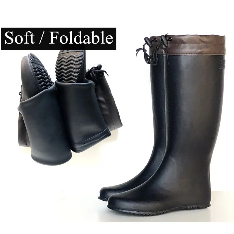 Foldable Soft High Tube Rain Boots Lightweight Waterproof Rainproof