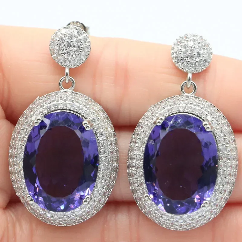 18g 925 SOLID STERLING SILVER Earrings Violet Topaz Kunzite Alexandrite Topaz Zultanite Purple Spinel White CZ Dating