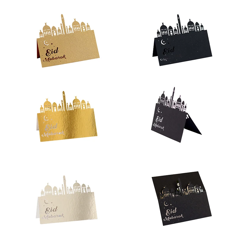50/100Pcs Eid Mubarak Architectur Table Name Place Card Muslim Lace Name Message Setting Card Wedding Birthday Party Favor Decor