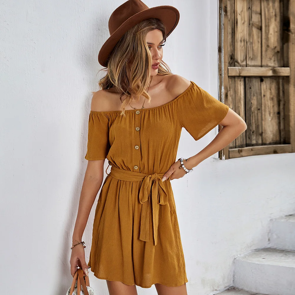 

Women Dresses Summer Fashion Sexy Off Shoulder Backless Pure Color Waist Retraction Lace Up Elegant Temperament Jumpsuits