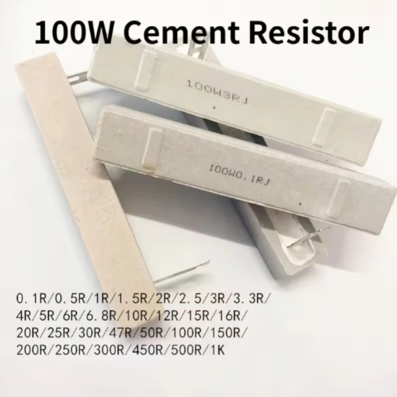 1pcs 100W Cement Resistor 5% 0.1 0.5 1 1.5 2 2.5 3 3.3 4 5 6 8 10 12 15 20 25 30 47 50 100 150 200 250 300 500 1K Ohm