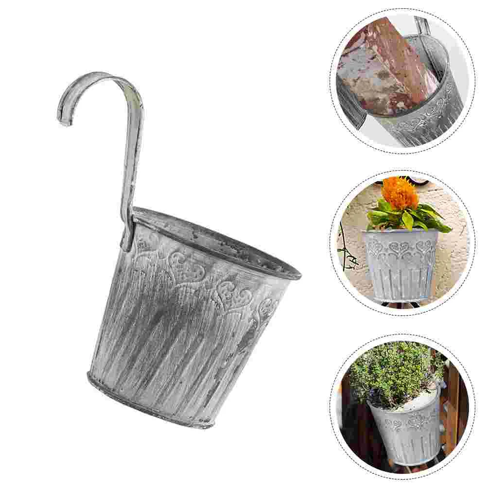 

Iron Planter Pot Flower Pots Hanging Vintage Plant Bucket Garden Fence Planters Hook Balcony Tin Wall Metal Decorative Rustic