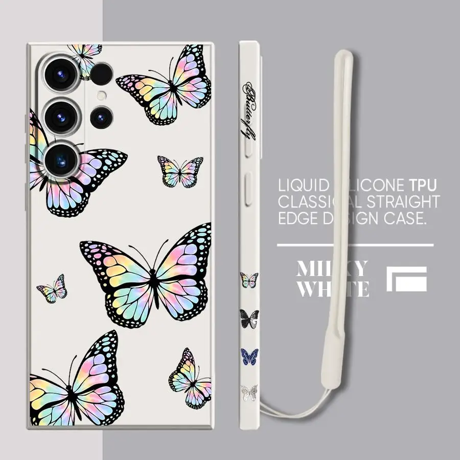 Elegant Blue Butterfly Lanyard Silicone Phone Case