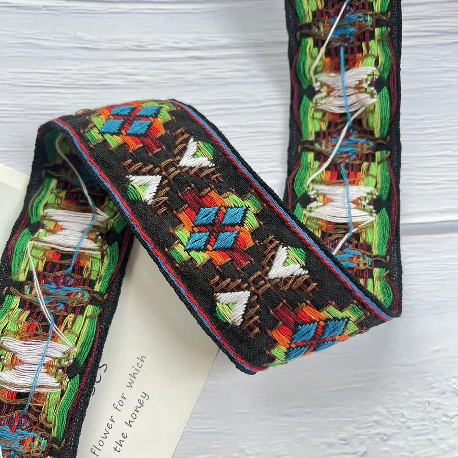 5 Yards/lot Ethnic Style Webbing Woven Jacquard Ribbon Geometric retro design for Garment accessories LS-2797 Width 5 CM