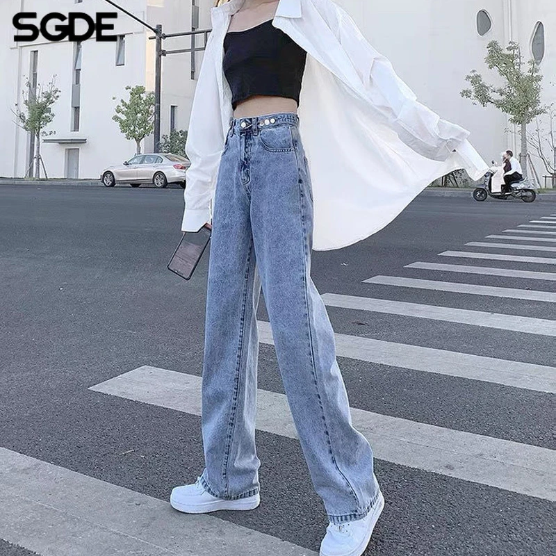 Smoky Gray High Waisted Wide Leg Jeans Women S Loose Was Thin Simple Straight Long Pants Aliexpress