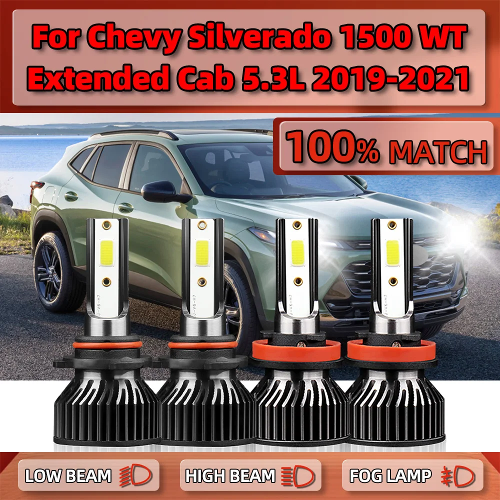

LED Headlight Bulbs 40000LM CSP Chip Auto Lamps 6000K Car Lights For Chevy Silverado 1500 WT Extended Cab 5.3L 2019 2020 2021