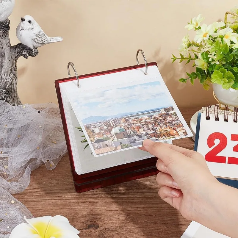 1Set Desktop Photo Album Wood Tabletop Flip Calendar Style Photo Frame Stand Up Scrapbook Album Photo Frame 24 Photo Display 3