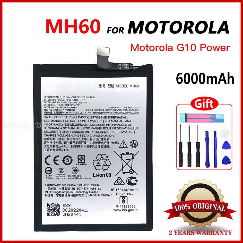Genuine MH60 Battery For Motorola Moto G10 Power MH60 Battery Built-in Mobile Phone Battery 3.87V 6000mAh Original Batteries