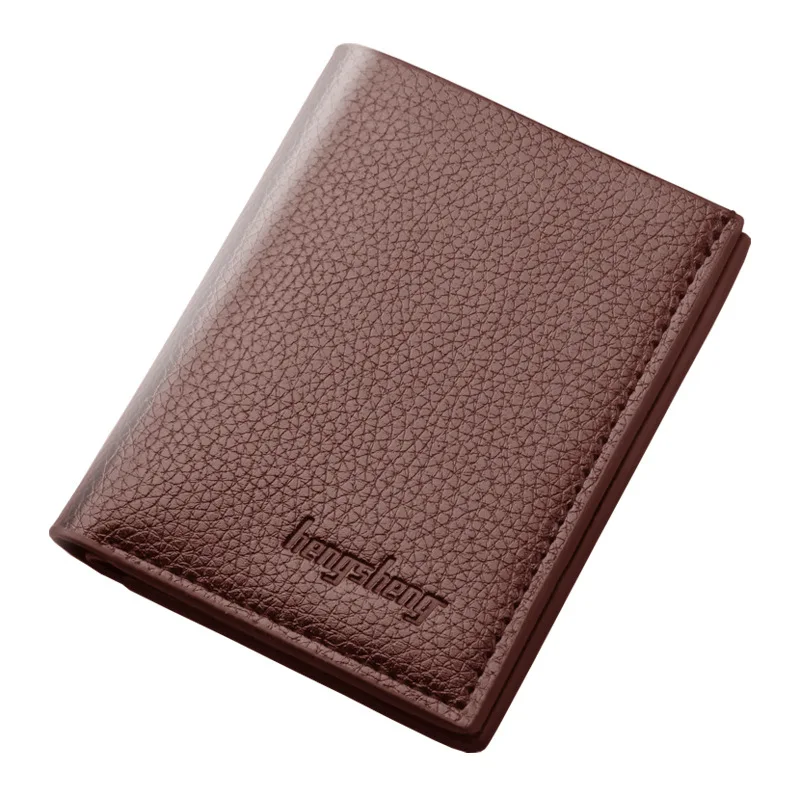 Men's Short Wallet with Lychee Pattern Multifunctional Thin Money Clip Billfold, Korean Version Trendy Cash Clip 10.8*8.6*0.6cm