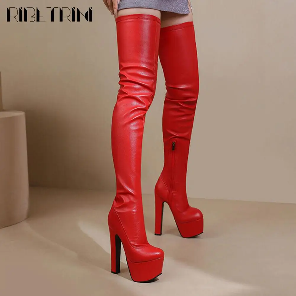 Sexy Over Knee High Boots Women Spike High Heels Zip Thick Platform Elastic Boots women high heel boots