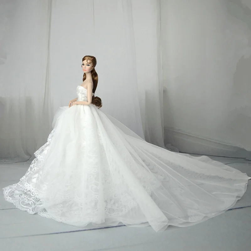 Handmade Wedding Dress For Barbie Doll Clothes Outfits Princess Evening Party Ball Long Gown Bridal Dress 1/6 Dolls Accessories