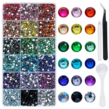 18-Color Resin Rhinestones Set with Tools – 3mm/4mm/5mm Flatback Glitter Gems 1