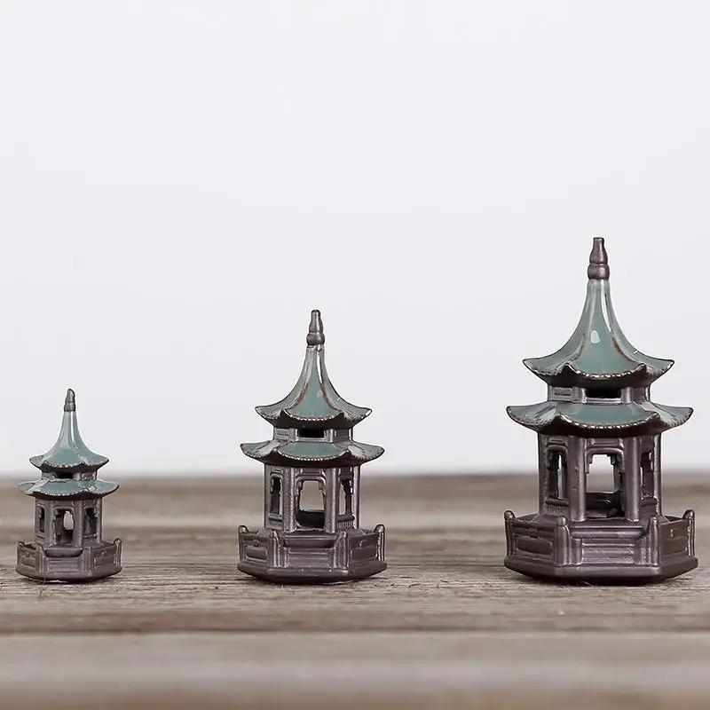 Hexagonal Pavilion Micro Landscape Small Pagoda Shape, Home Landscaping, Gardening, Aquarium Fish Tank, Tea Pet Accessories, 1Pc