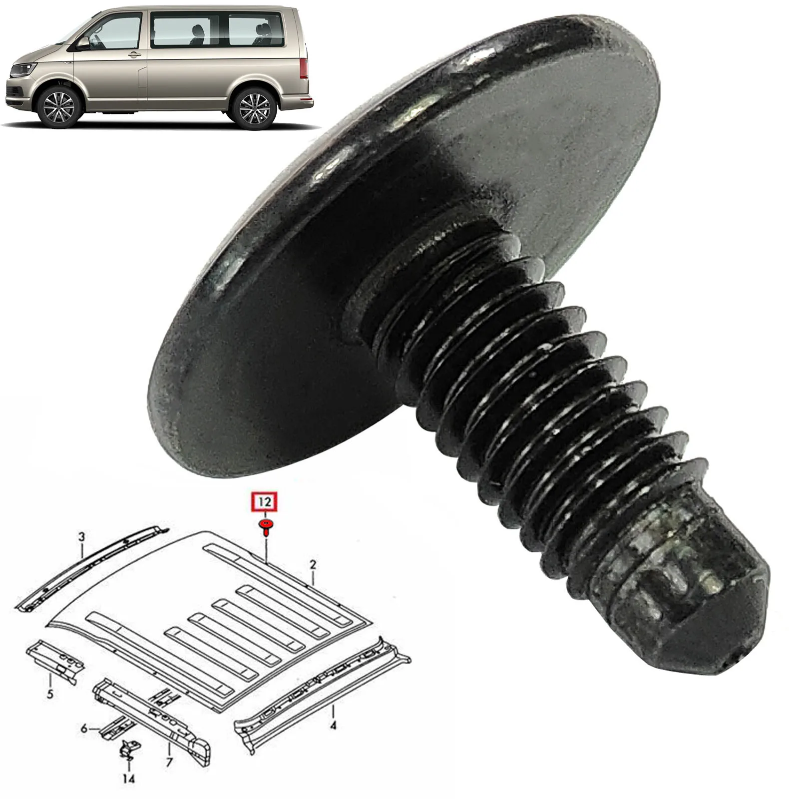 10 Stück für VW Transporter T5 T6 T6.1 2003–2021 Dachträgerlöcher Panel Blindschrauben Bolzen versiegelt WHT 006148 2019 2018 2017 2016 – Detail 6