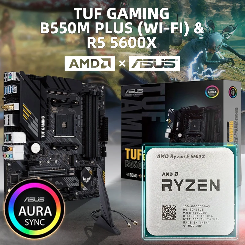 Scheda Madre Asus Tuf B550M Plus Wifi Ii + Processore Amd Ryzen 5 5600X R5 5600X Cpu 3.7Ghz 6-Core 12 Thread 7Nm Am4 Desktop Gamer