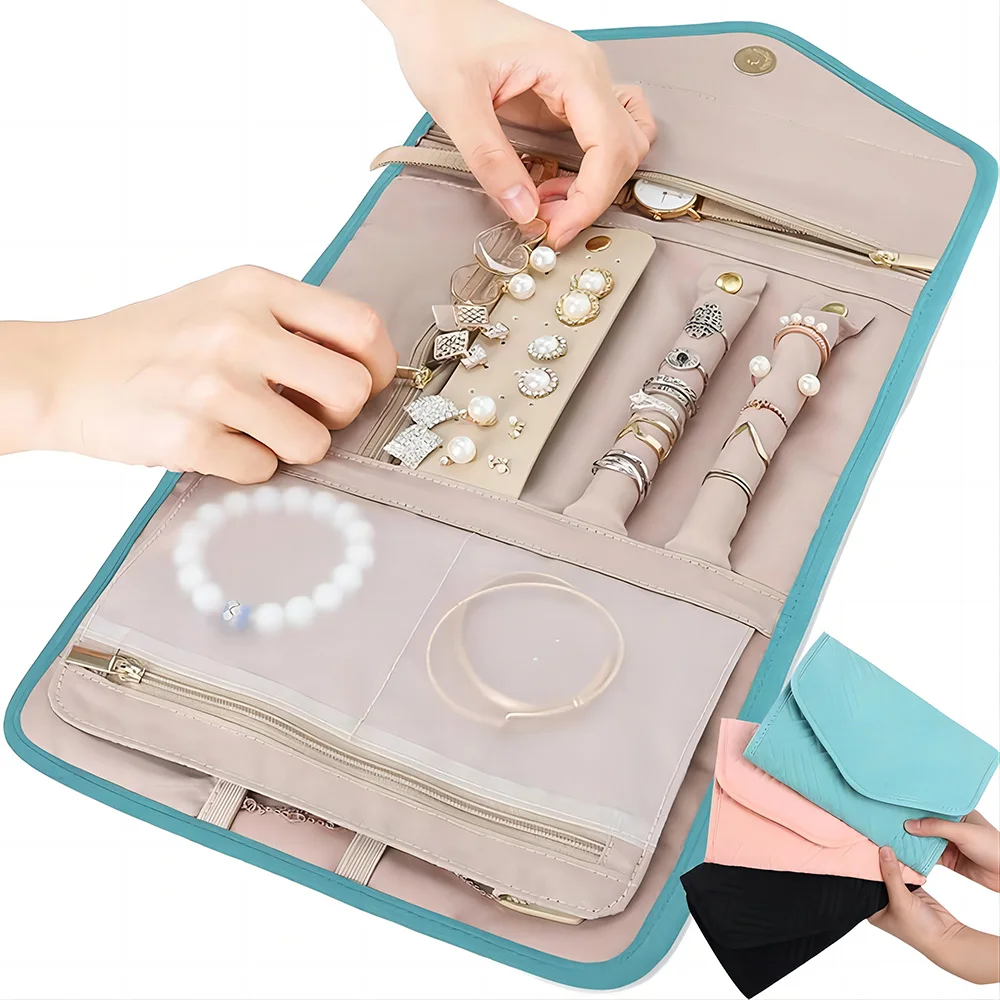 Travel Jewelry Organizer Foldable Roll Jewelry Case Portable for Journey Earrings Rings Diamond Necklaces Brooches Storage Bag key rings titanium alloy keychain for car keys wholesale bulk outdoor portable mini keyring for men and women