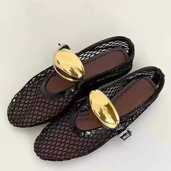 Women Breathable Hollow Shoes New Non-slip Soft Sole Ballet Flats Comfortable Large Size Lightweight Casual Outside Loafers 1
