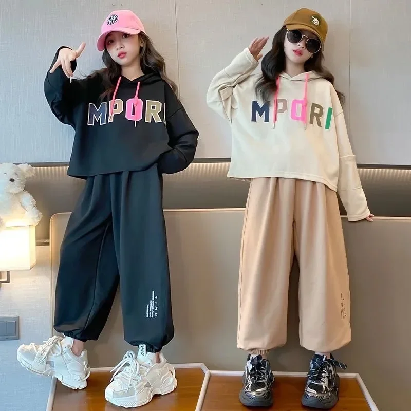 

Autumn Teenage Girl Clothes Set Letter Hooded Pulklover Top and Pant 2pcs Outfit Children Girls Hoodies Sweateshirt Tracksuit