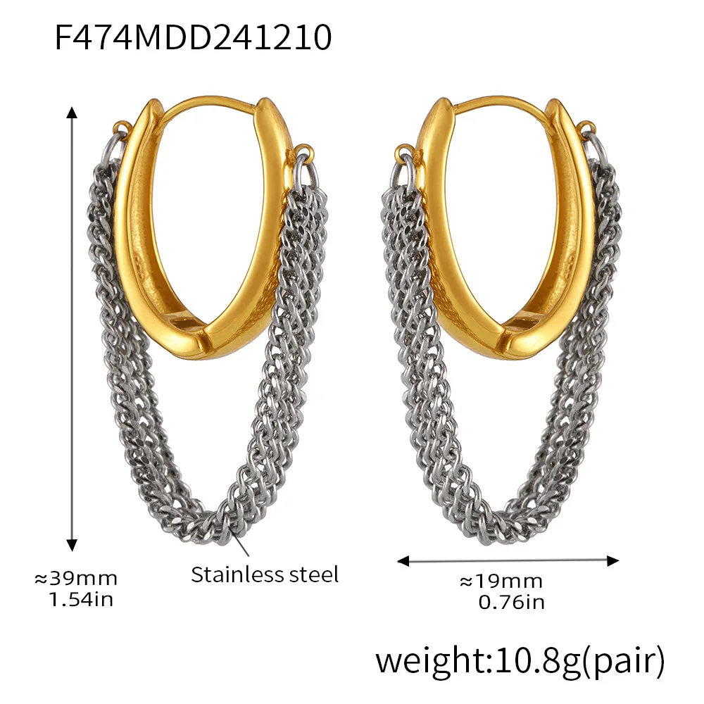 Schicke Kette mit Quaste, Edelstahl, vergoldet, Ohrringe für Damen, wasserdicht, Charm-Ohrbügel, luxuriös, täglicher Schmuck, Geschenk – Detail 5