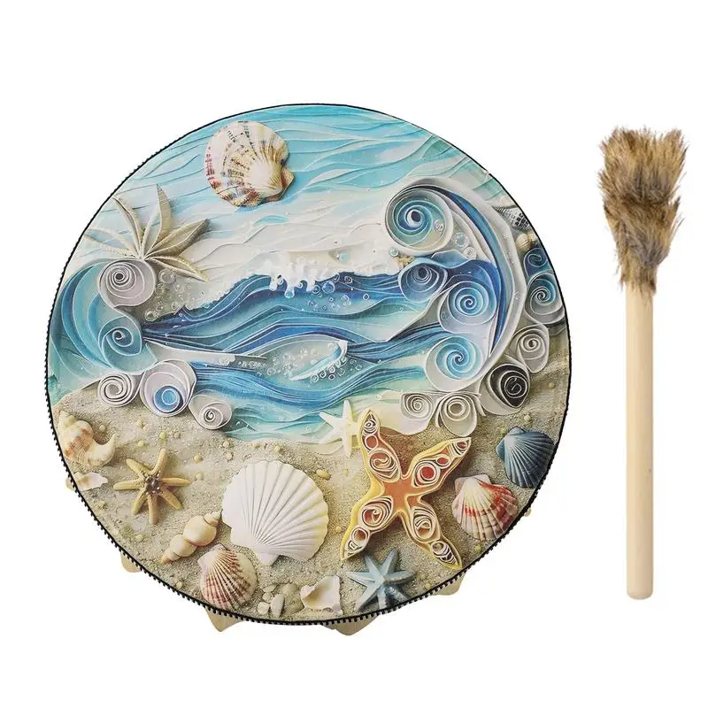 Small Drum Sea Wave Shell Shaman Hand Drum Adult Drum Percussion Instrument For Music Meditation Rituals Drumstick Included