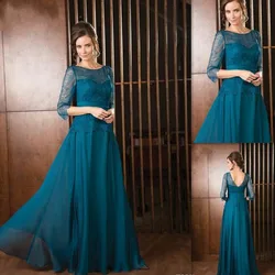 Plus Size Elegant 2015 Green Chiffon and Lace Mothers Dresses for Beach Weddings with Three Quarter Sleeve Bride Grooms Gown