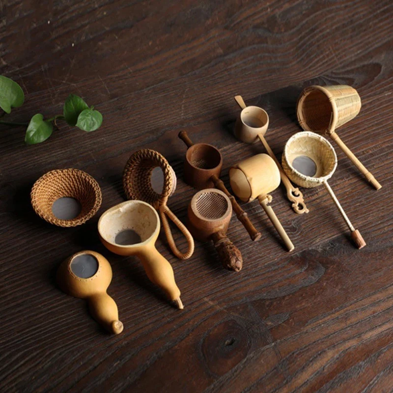 Tea Strainer Bamboo Tea Strainers Tea Ceremony Utensils Table Decor Teaware Kitchen Tool Japanese Rattan Wooden Leaves Funnel Accessories tea infuser,tea strainer,tea filter
