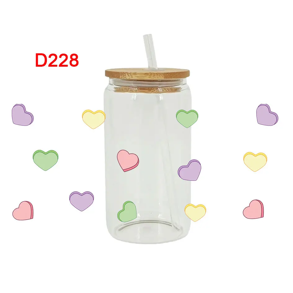UV DTF Transfer Valentine's Day Heart Printed Sticker For 16oz Libbey Glasses Wraps Bottles Cup