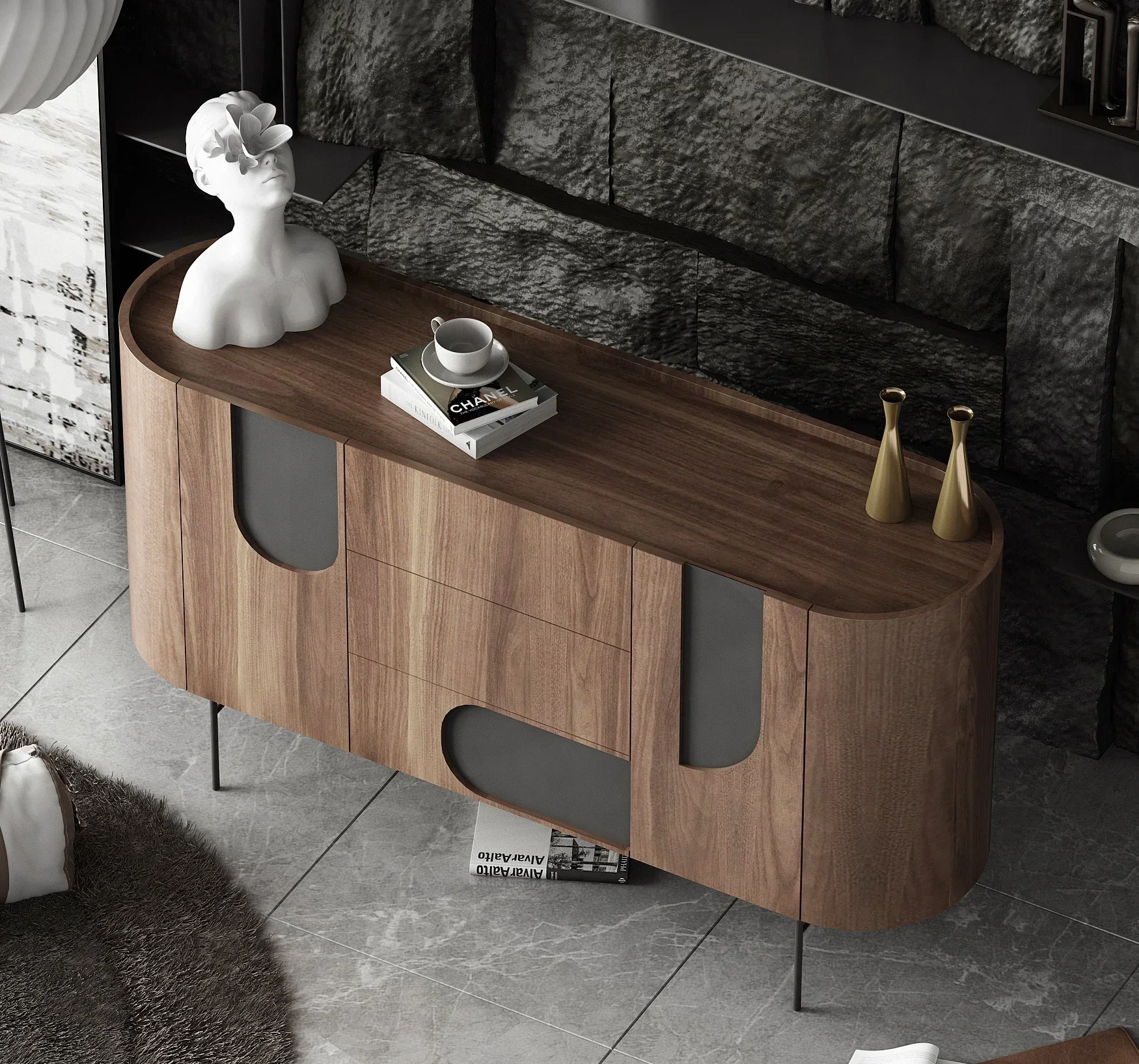 Kitchen Sideboard Dining et Cabinet with 3 Drawers, Floor Storage Cabinet with Wooden Console Table