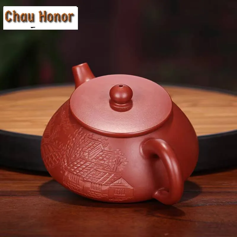 120ml Classic Yixing Purple Clay Teapots Raw Ore Dahongpao Hand Painted Tea Pot Zisha Stone Scoop Tea Kettle Household Teaware