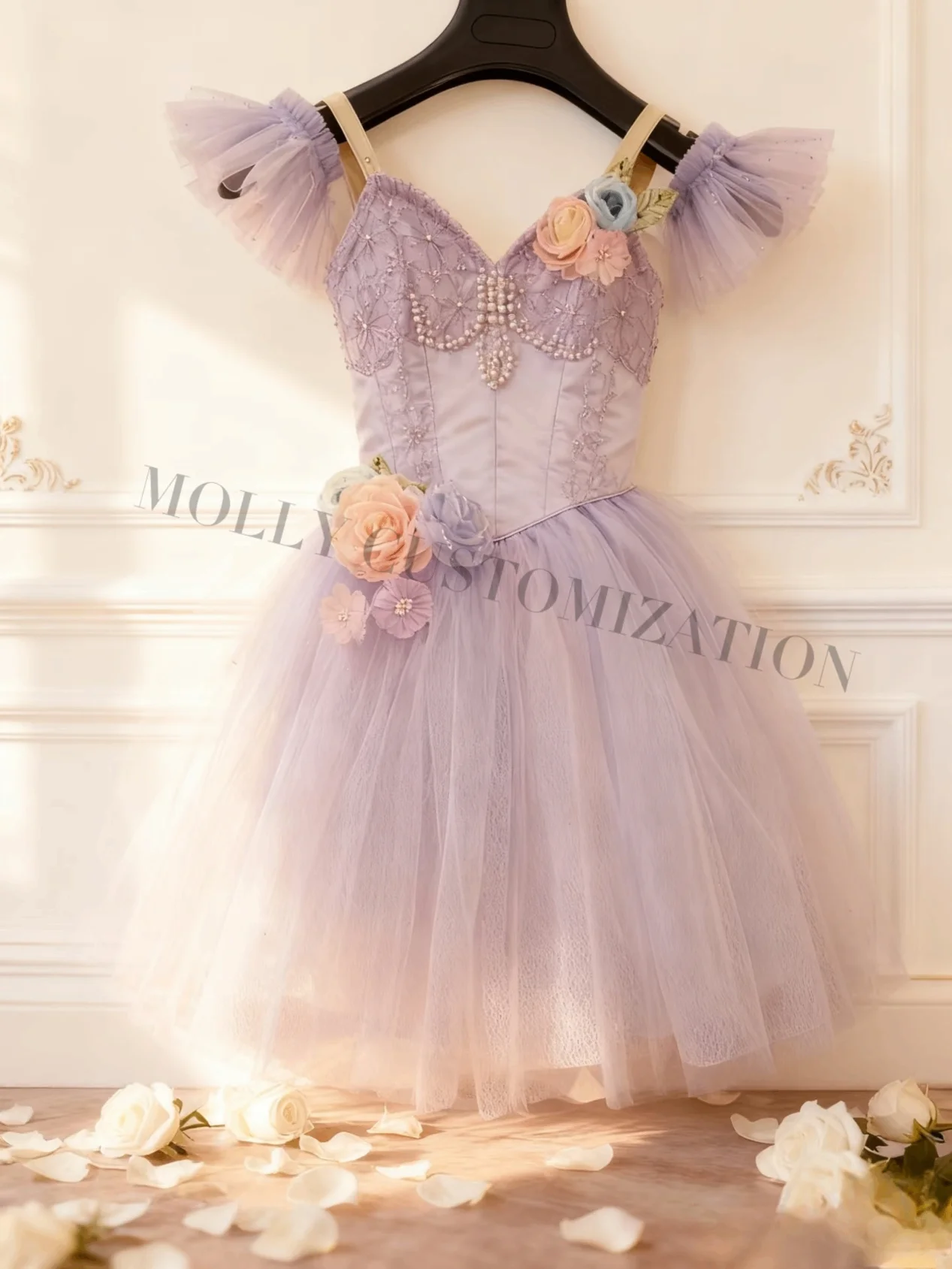 Der neue hochwertige, maßgeschneiderte hellviolette Wasserfee-Ballett-Performance-Gaze-Rock eignet sich für Erwachsene und Kinder. – Detail 3