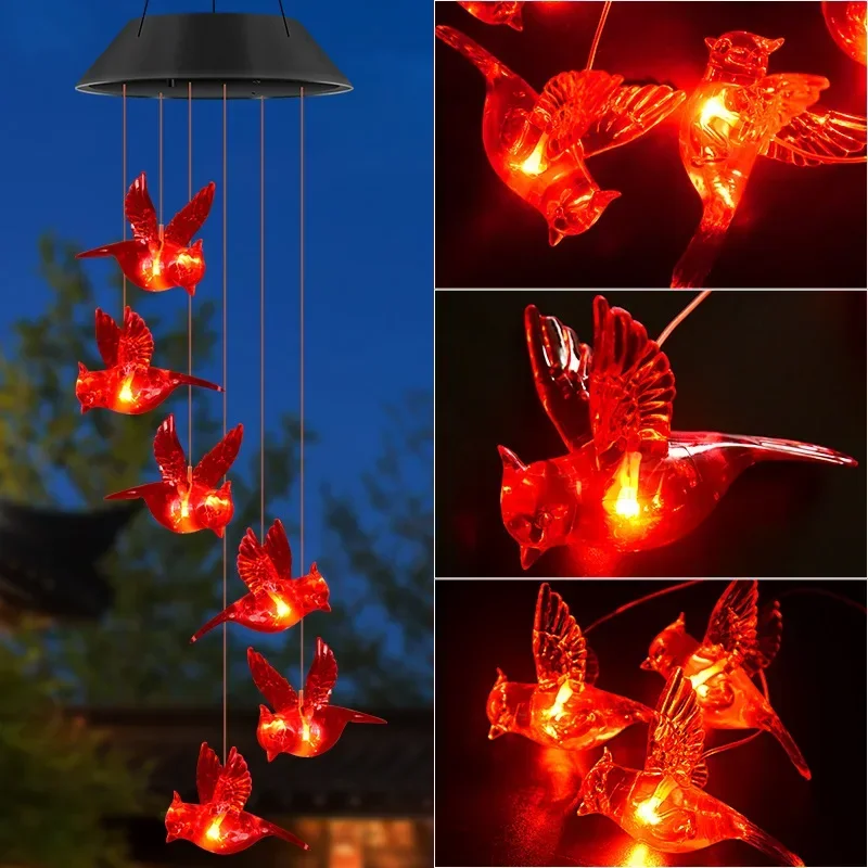 LED Wind Chimes Lights Snowflake Bee Wind Bell Lamp Solar Powered Chime Lantern Garden Festival Hanging Decoration Light