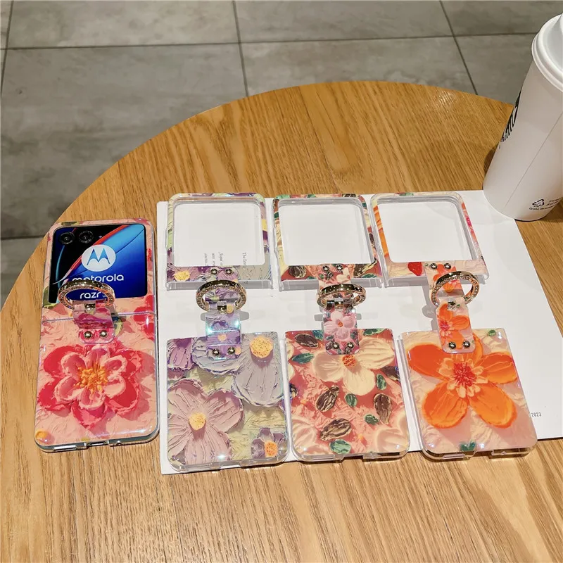 Ring Blu-ray Flower Phone Case For Motorola MOTO Razr 40 Ultra PC Protective Cover