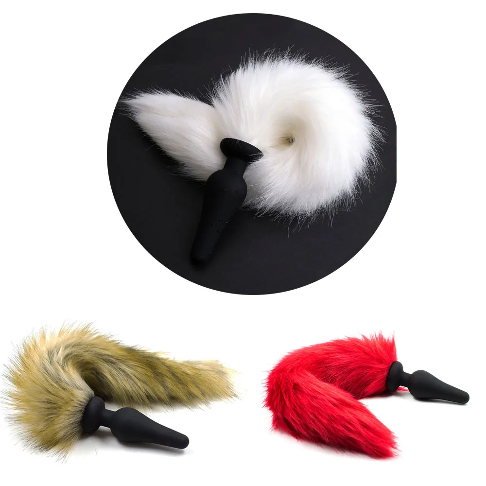 Faux Fur Dog Tail Silicone Anal Plug Butt Stopper Sex Toys Adult Slave Sex Game Bdsm Restraint