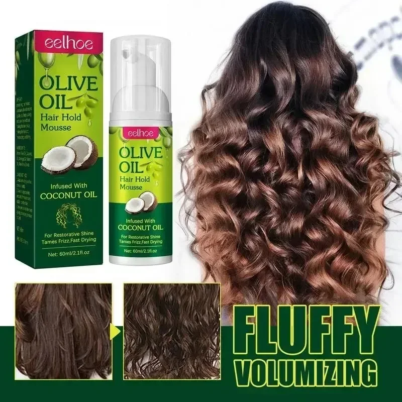 Curly Hair Styling Mousse Fluffy Olive Oil Shaping Cream Hydrating Prevent Dryness Nourishing Elastin 60ml