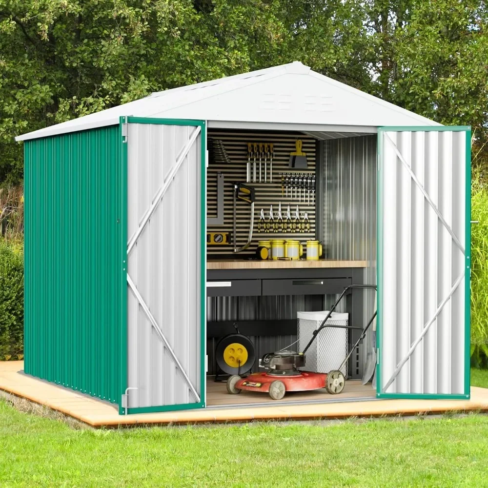 

Sheds Outdoor Storage Shed Green Tools Steel Utility Tool Shed Storage House With Door & Lock Booth Garden Buildings Supplies