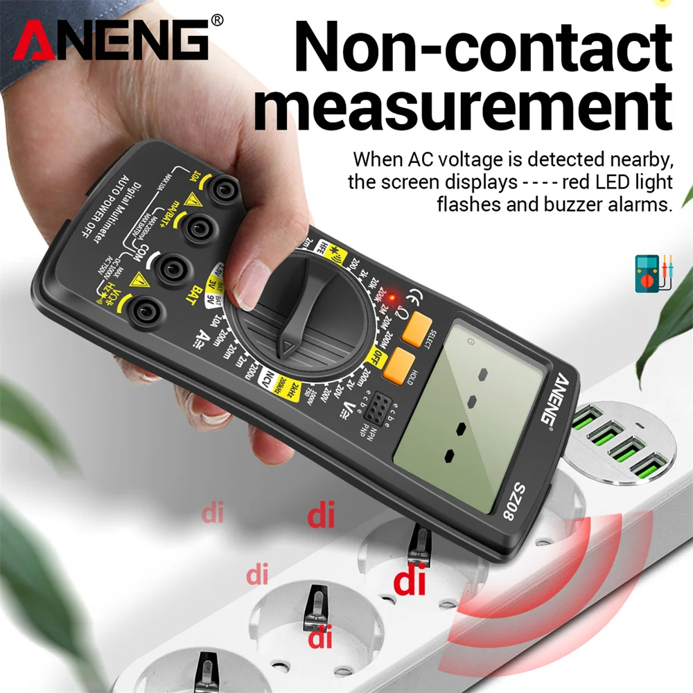 ANENG SZ08 디지털 초박형 멀티미터 스토리지 전문 측정기 자동 전압계 AC DC 220V 저항 휴대용 테스터