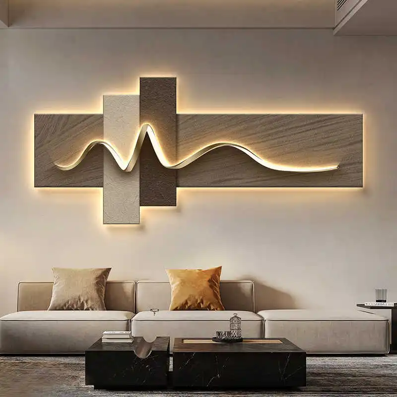 Dipinto decorativo per soggiorno con illuminazione a LED ambientale, quadro moderno di lusso per parete dietro il divano, dipinto minimalista da appendere. - immagine 4