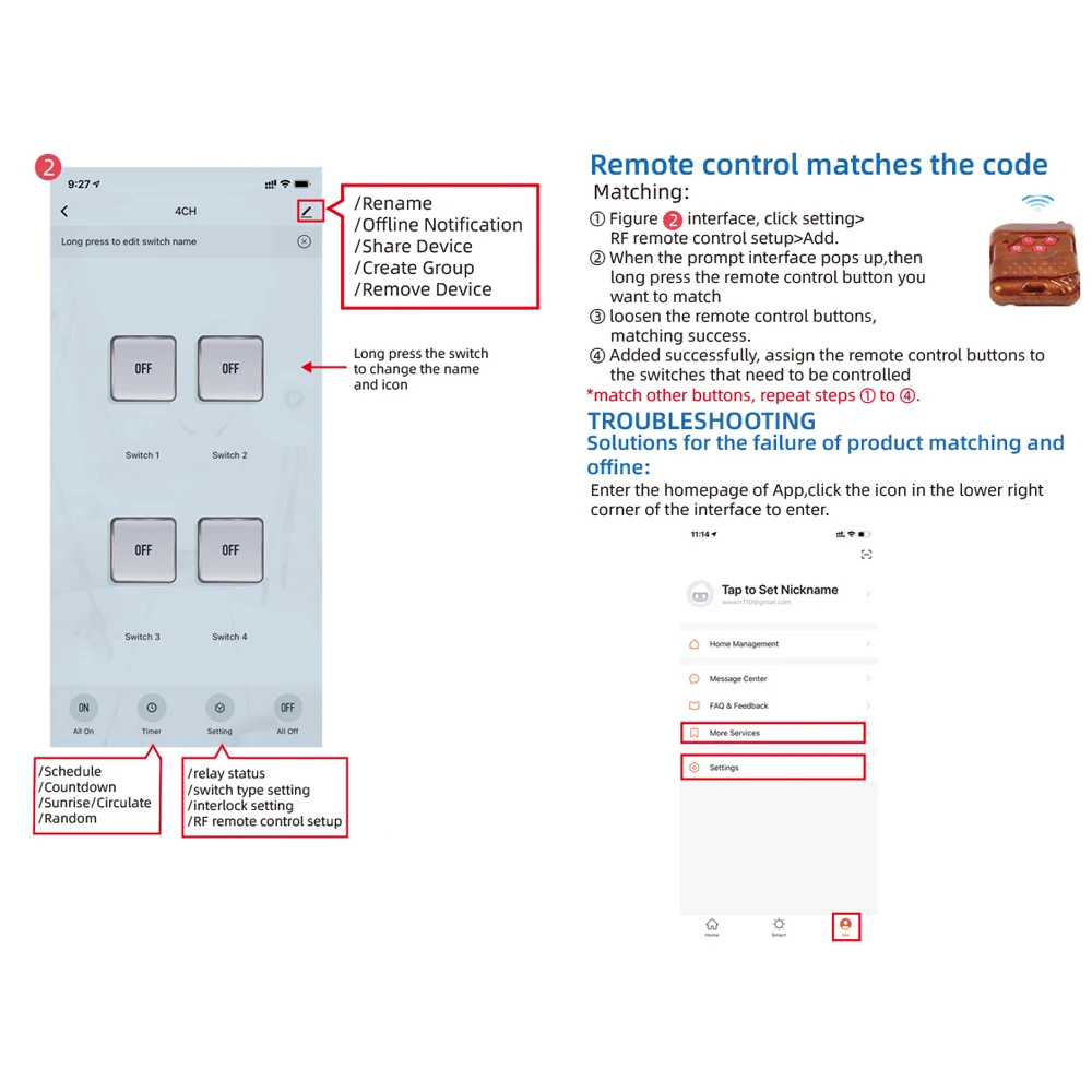 Tuya 4 Channel Smart WiFi 85-250V Switch, APP RF433 Remote Control ,Bluetooth, I