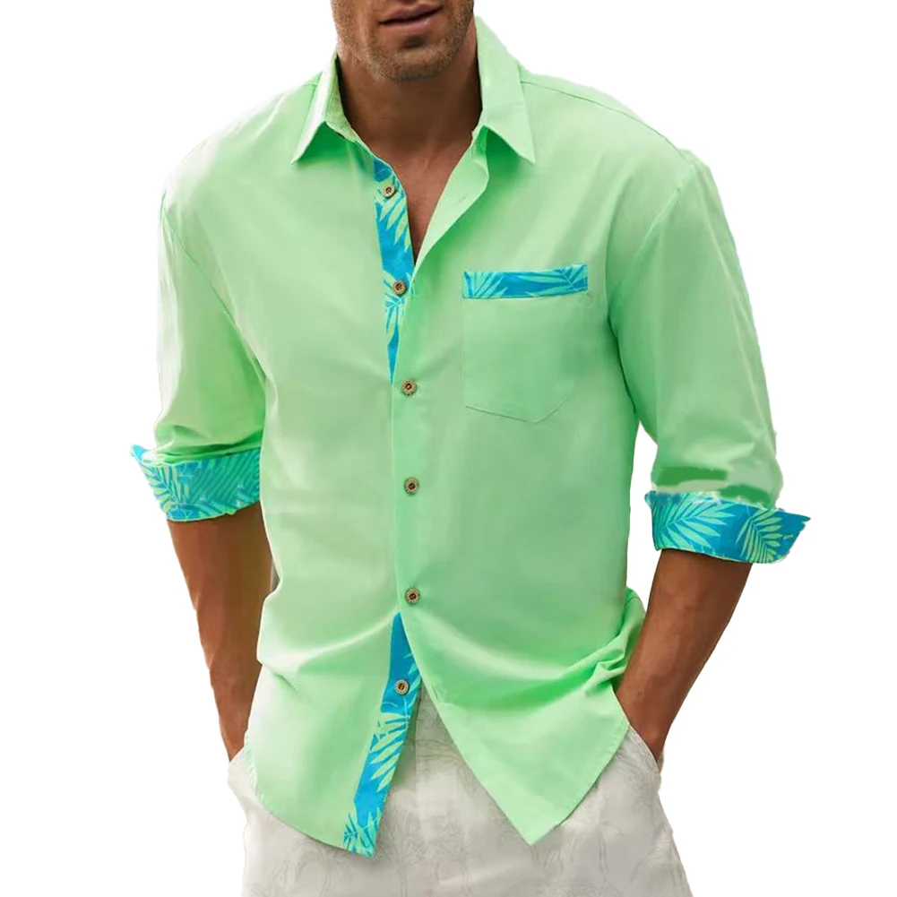 

Clothing Shirt Male Mens Polyester Autumn Slight Stretch Beach Tops Breathable Vacation Button Down Casual Comfy
