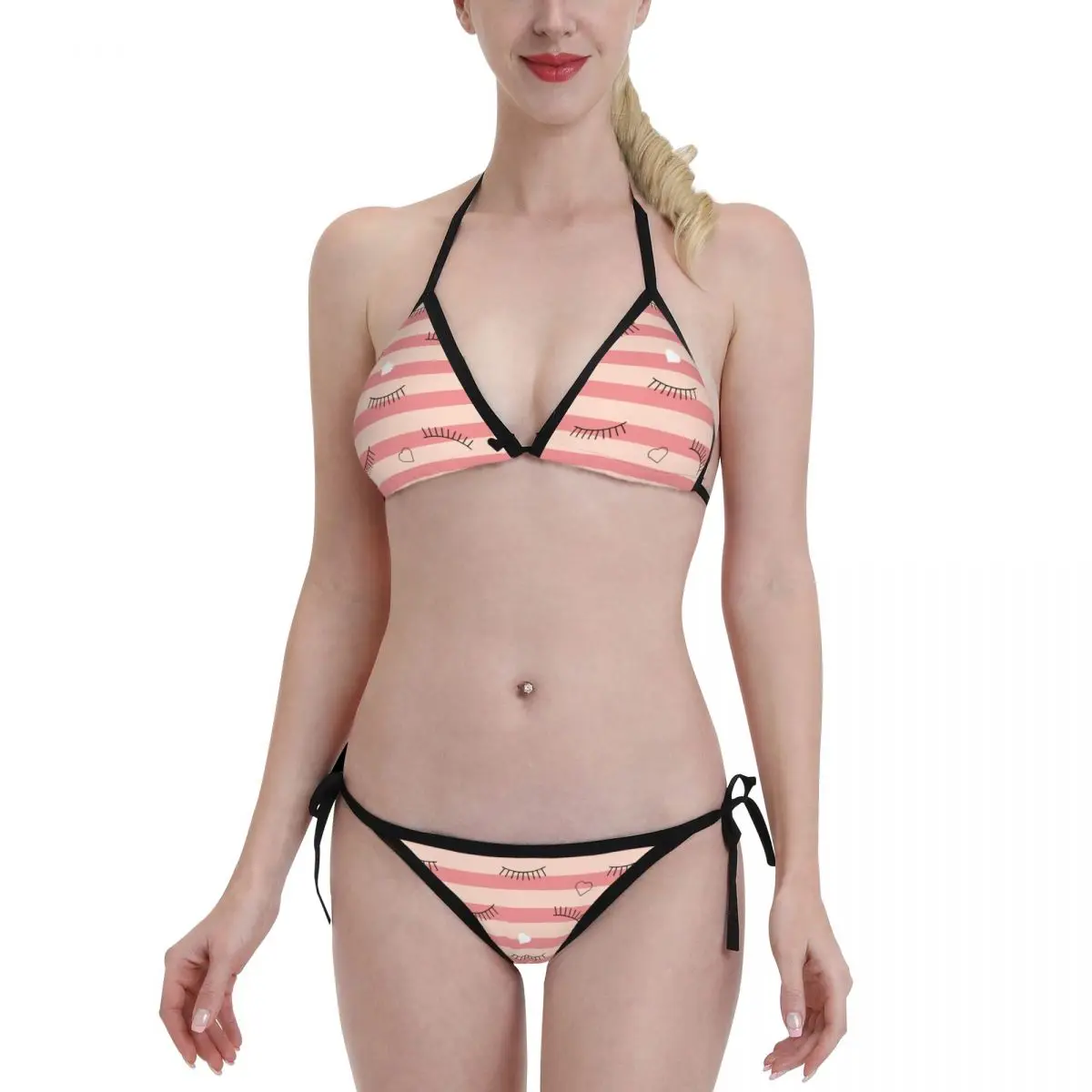

Eyelash Lashes Pattern Sexy Bikini Sets 2022 New Swimsuits Swimwear Eyebrows Women Backless Bathing Suit Beach Wear