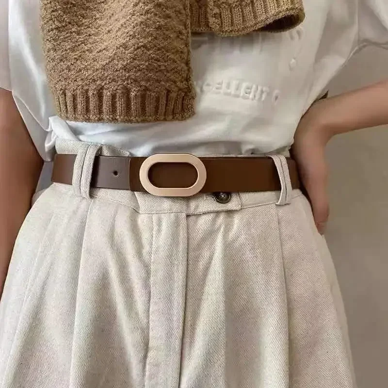 

Women Belt Luxury Designer Needle Hole Adjustable Belt Buckle Fashion Leather Jeans Waistband Girl High Quality Female Belts New