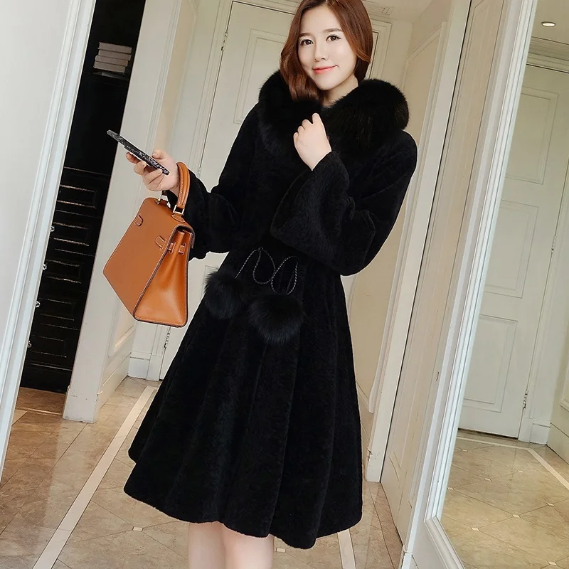 

Fur Coat Real Female 100% Wool Warm Winter Clothes Women Fox Fur Collar Hooded Woman Jacket 2023 Mujeres Abrigos 1713