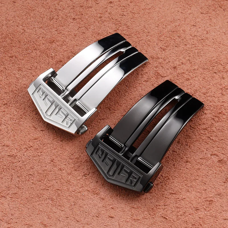 

22mm Stainless Steel Watch Buckle Folding Clasp Double Button For TAG Heuer Watch Accessories Strap silver black