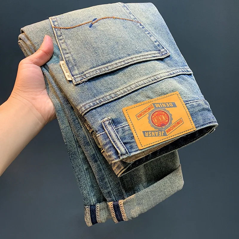 Ripped cropped jeans men's summer thin loose trendy slim fit harem light color High Street pencil pants retro pants