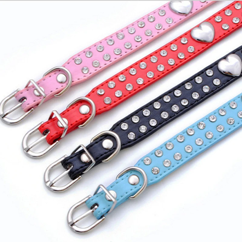 Dog Collar Pet Collar Bling Rhinestone Pet Dog Collar Peach Heart Studded Puppy Cat Leather Necklace For Small Medium Dogs Cats Chihuahua Teddy Yorkie