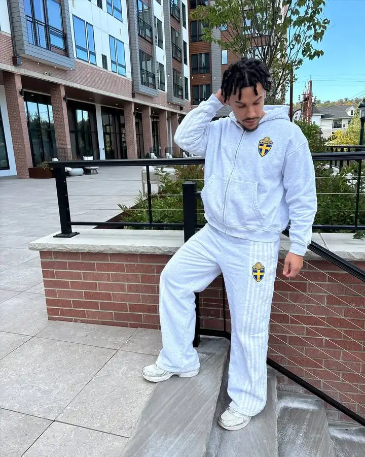 Mens Striped Zip Up Hoodie Sweatpants Two Piece Set Y2K Sportswear Harajuku Embroidery Oversized Sweatshirt Drawstr Pants Set 5