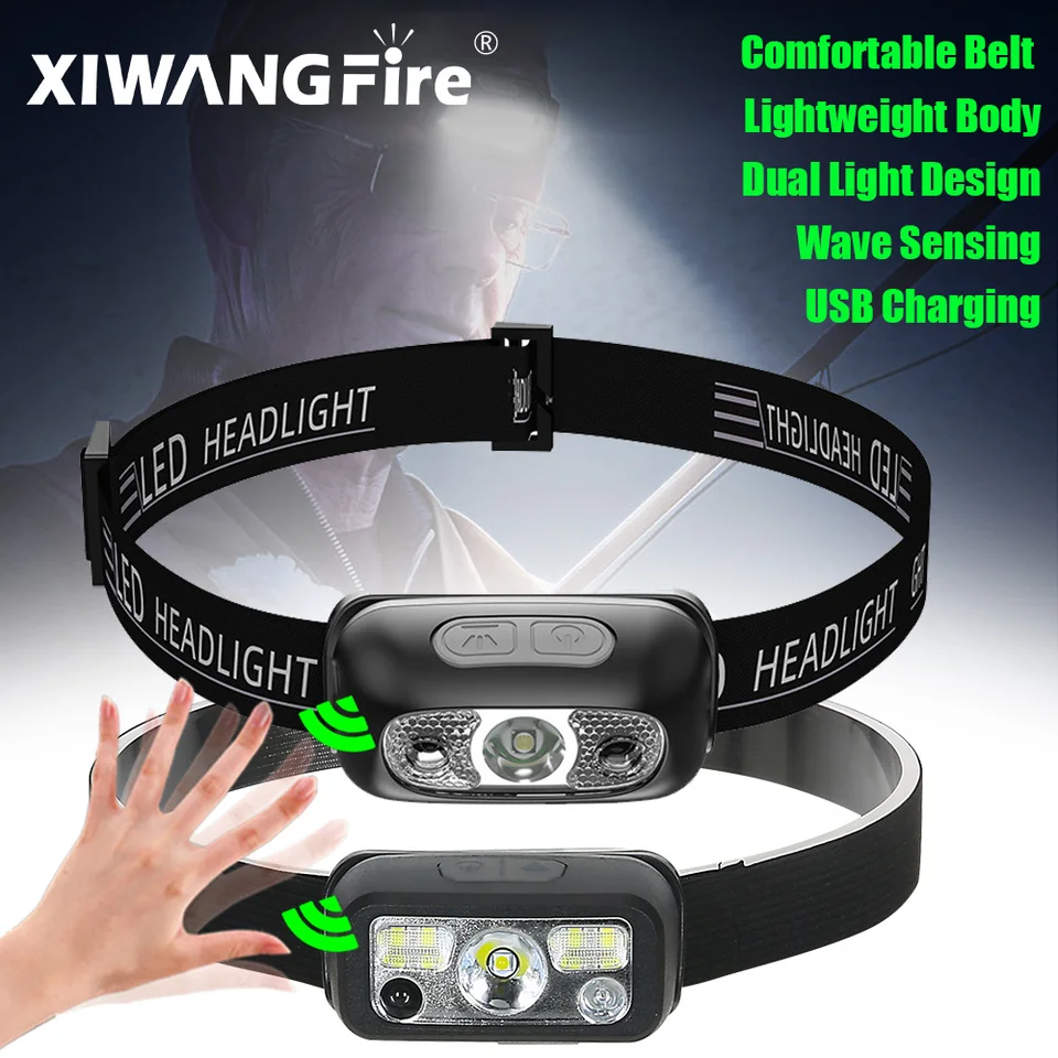 Head Torch Rechargeable [2 Pack], 400 Lumen Waterproof LED Headlamp With Motion Sensor, 230