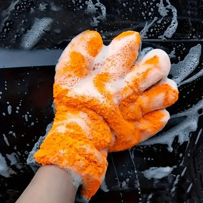 1Pcs Soft Car Washing Gloves Double-sided Fleece Microfiber Chenille Drying Cloth Car Body Window Tire Cleaning Glove Thicken